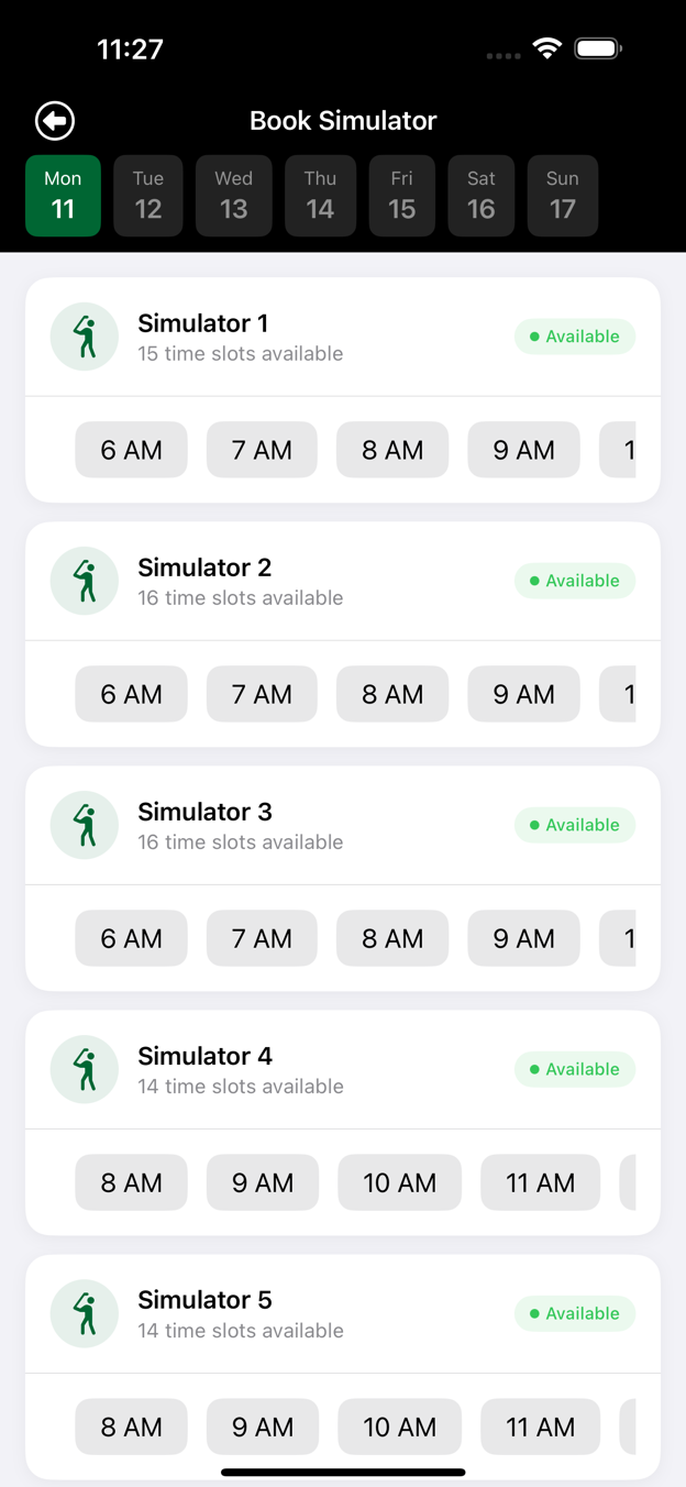 Book Simulator screen in The Office app with bays and time slots